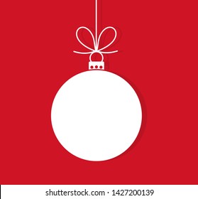 Christmas Ball Hanging Ornament On Red Background. Vector Illustration.