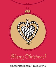 Christmas ball with heart. Vector illustration. You can use it  for design of greeting card.