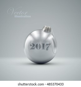 Christmas ball. Holiday vector illustration of traditional festive Xmas bauble. Merry Christmas and Happy New 2017 Year greeting card design element.