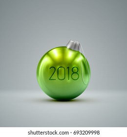 Christmas ball. Holiday vector illustration of traditional festive Xmas bauble. Merry Christmas and Happy New 2018 Year greeting card design element.