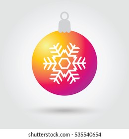 Christmas ball icon. 2023 Holiday Winter symbol for Merry Christmas and Happy New Year Holiday cards decoration. Vector sticker. Winter icon. Instagram multicolored ball with snowflake Web button.