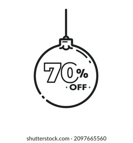 Christmas ball icon with 70% discount off on shopping