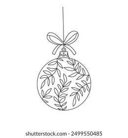 christmas ball icon in black outline style isolated on white background. christmas symbol vector illustration.