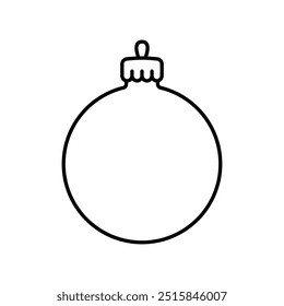 Icono de bola de Navidad. Silueta lineal de contorno negro. Trazos editables. Vista frontal lateral. Vector simple ilustración gráfica plana. Objeto aislado sobre fondo blanco. Aislar.