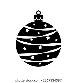 Christmas ball icon. Black silhouette. Front side view. Vector simple flat graphic illustration. Isolated object on a white background. Isolate.