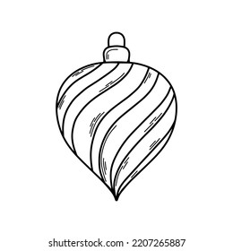 Christmas ball icon. Christmas decoration with stripes. Symbol of the new year, Christmas. Hand drawn vector illustration.