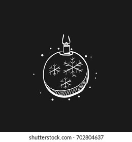 Christmas ball icon in doodle sketch lines. Season greeting December merry decoration