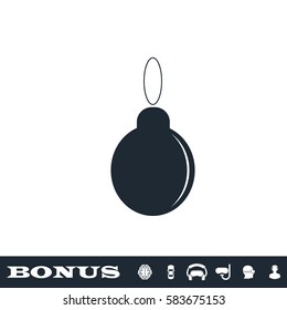 Christmas ball icon flat. Black pictogram on white background. Vector illustration symbol and bonus button