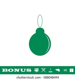 Christmas ball icon flat. Green pictogram on white background. Vector illustration symbol and bonus button