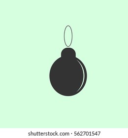 Christmas ball icon flat. Grey vector symbol on green background