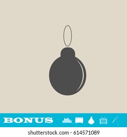 Christmas ball icon flat. Grey pictogram on light background. Vector illustration symbol and bonus button real estate, ottoman, vase, tv, fishing rod