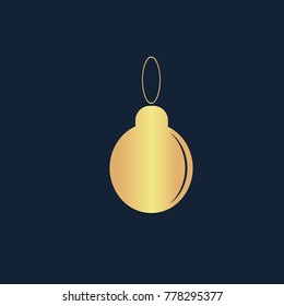 Christmas ball icon flat. Simple gold pictogram on dark background. Vector illustration symbol