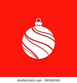 Christmas ball icon in flat style on red background