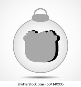 Christmas ball icon on gray background with shadow