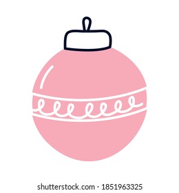 christmas ball icon over white background, half line half color style, vector illustration