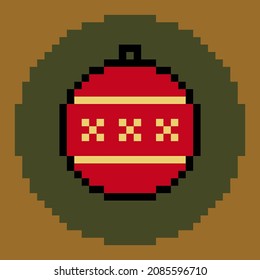 Christmas Ball Icon in Pixel Drawing Style.