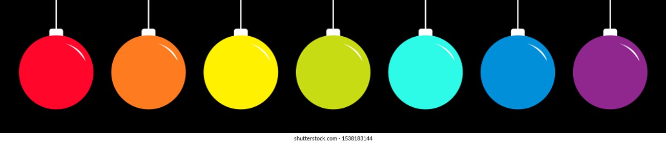 Christmas ball icon set line. Rainbow color. Happy New Year sign symbol bauble toy. Black background. Isolated. Flat design style. Vector illustration
