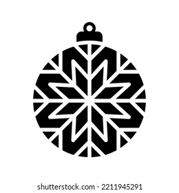 Christmas ball icon. Snowflake. Black contour linear silhouette. Front side view. Vector simple flat graphic illustration. Isolated object on a white background. Isolate.