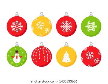 Christmas ball icon. Vector.Set holiday symbols isolated on white background in flat design. Cartoon color illustration. 