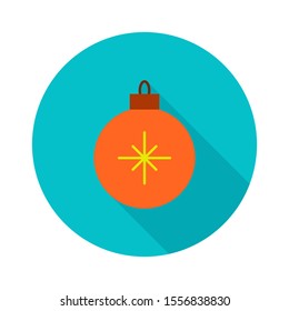 Christmas ball icon. Vector image flat design with long shadow. Christmas and New Year sign concept.