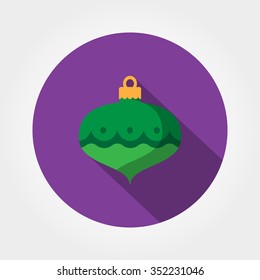 Christmas ball. Icon for web and mobile application. Vector illustration on a button with a long shadow. Flat design style.