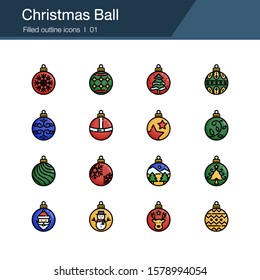 Christmas Ball icons. Filled outline design. For presentation, graphic design, mobile application, web design, infographics, UI. Vector illustration.