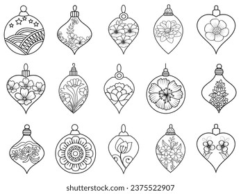 Juego de iconos de bola de Navidad. Ilustraciones vectoriales.