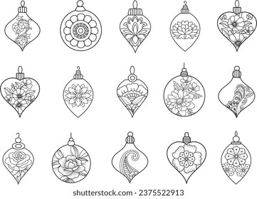 Weihnachtsball-Symbole gesetzt. Vektorgrafiken.