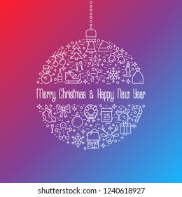 Christmas ball with line icons. Symbols christmas items icon. Vector illustration.