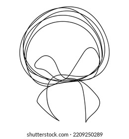 Christmas ball in a linear style with a bow. Vector drawing, Christmas tree decoration by hand, highlighted on a white background. Christmas decorations for postcards, templates.