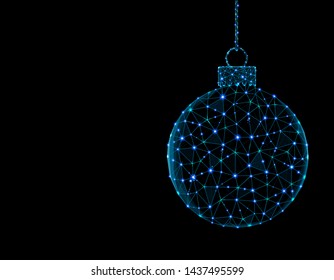 Christmas ball low poly design, polygonal style decoration element, New Year party decoration vector illustration on black background
