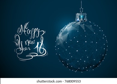 christmas ball low poly wireframe. Vector polygonal image in the form of a starry sky or space, consisting of points, lines, and shapes in the form of stars. New Year decorations concept