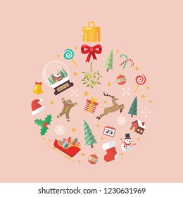 Christmas ball made of decoration elements. Vector illustration