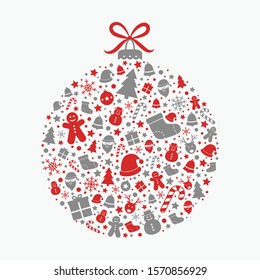 Christmas ball made of festive elements. Xmas ornament. Vector