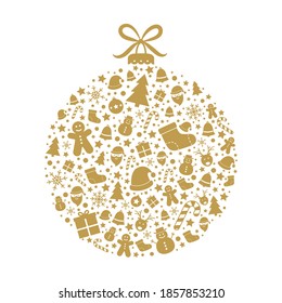 Christmas ball made of festive icons. Xmas decoration. Vector