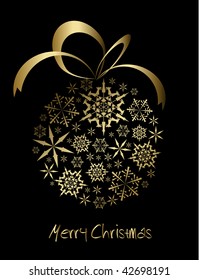Christmas ball made from golden snowflakes on a black background (vector)