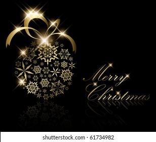 Christmas ball made from golden snowflakes on a black background (vector