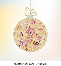 Christmas ball made from multicolor simple snowflakes on light background. EPS 8 vector