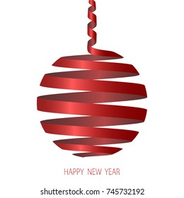 Christmas ball made of red ribbon. Decorative design element, holiday decoration for Christmas and New Year cards. Vector illustration