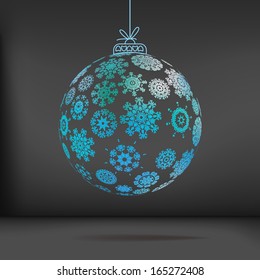 Christmas ball made from snowflakes on black. + EPS10 vector file