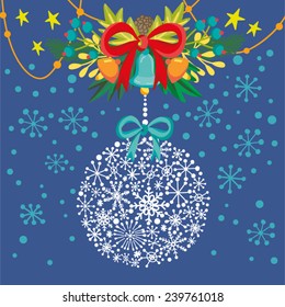 Christmas ball made from snowflakes. Perfect Christmas and New Year  background.