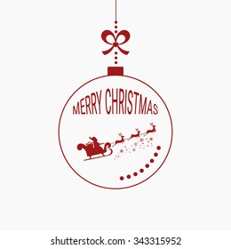 Christmas ball merry christmas , Santa claus flying with reindeer sleigh. Cartoon Vector Illustration.