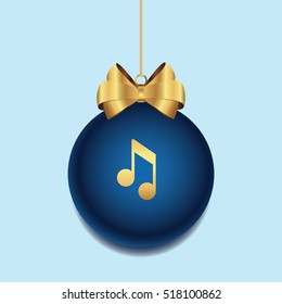 Christmas Ball With Music Note Vector Icon