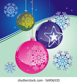 christmas ball on abstract background with snowflake,xmas background with holidays symbol , vector editable                                	 	 	 	 	 	 	 	 	 	
