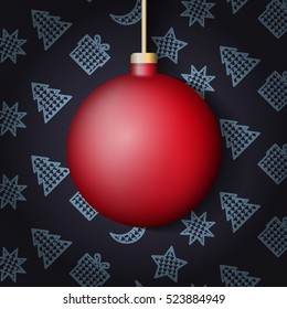 Christmas ball on background with New Year elements. Xmas Ball Template for your Projects summary and New Year's cards. Vector illustration.