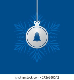 Christmas ball on a blue background with a snowflake