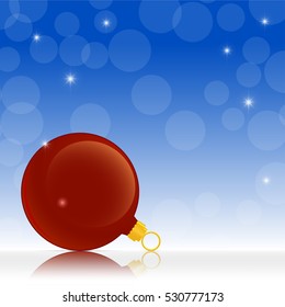 Christmas ball on a blue background with reflection. Vector illustration for web pages, greeting cards, posters, stickers and printed pages.