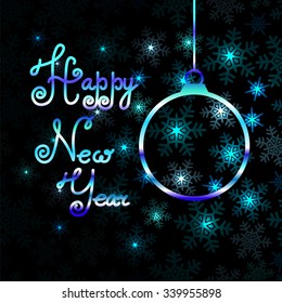 Christmas ball on dark background. Happy new year greeting card. Vector illustration.