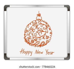 Christmas ball on flip chart background. Christmas tree decorations. vector. New Year and Christmas on the ball.