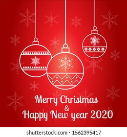 Christmas ball on red Background wit Text,holiday illustration ,whit snow flake and text Merry Christmas and Happy new year,Base on red background and white line object,vector for celebration,newyear